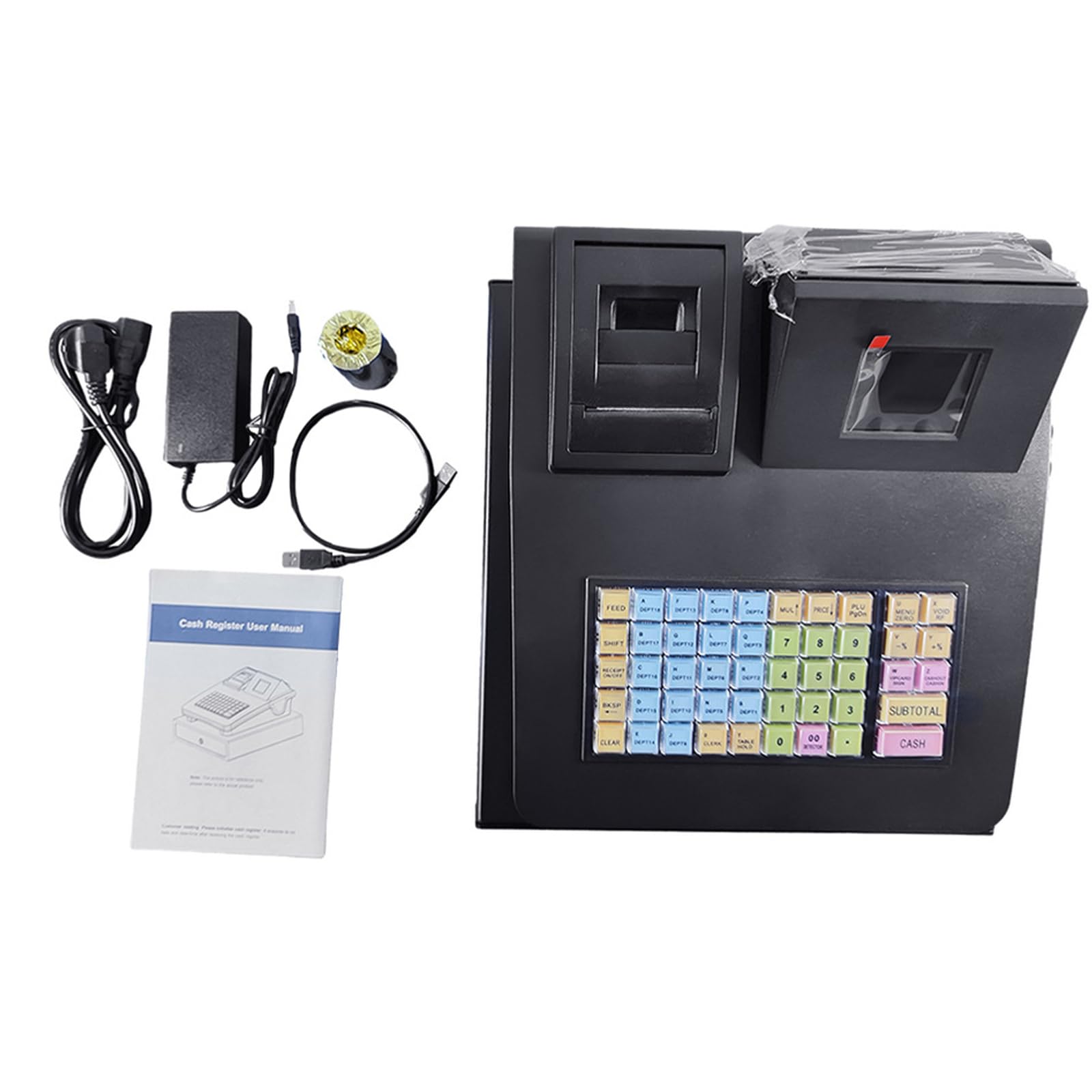 Caja Registradora Electrónica para Pequeñas Empresas, Sistema POS Comercial de 48 Botones con Pantalla LED Digital, Cabezal de Impresión Térmica, para Supermercados, Centros Comerciales
