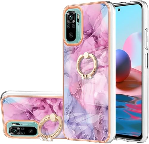 XYX Case Compatible with Xiaomi Redmi Note 10s, TPU Marble Shockproof Bumper Slim Full-Body Protective Phone Case Cover with 360 Rotating Ring