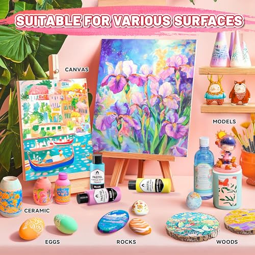 52 Pcs Pastel Acrylic Paint Set with 12 Brushes, 2 Knives & Palette, 36 Colors (2oz/60ml) - for Adults, Artists & Beginners - Canvas Ceramic Rock Wood Egg Painting Kit by VigorFun - Image 6