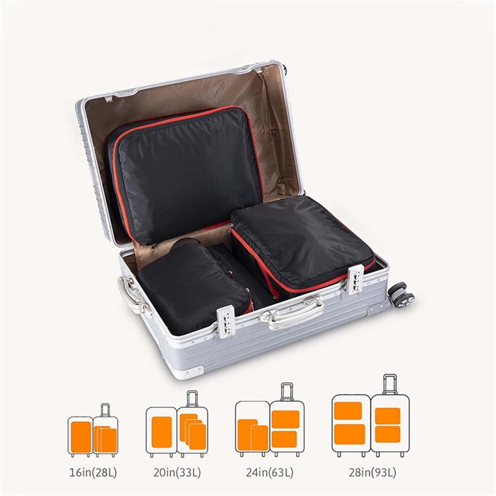 Organizzatori da Viaggio a Compressione Cubi di imballaggio a compressione for valigie - 4 confezioni di organizer for imballaggio espandibili Cubi di compressione essenziali(Black)
