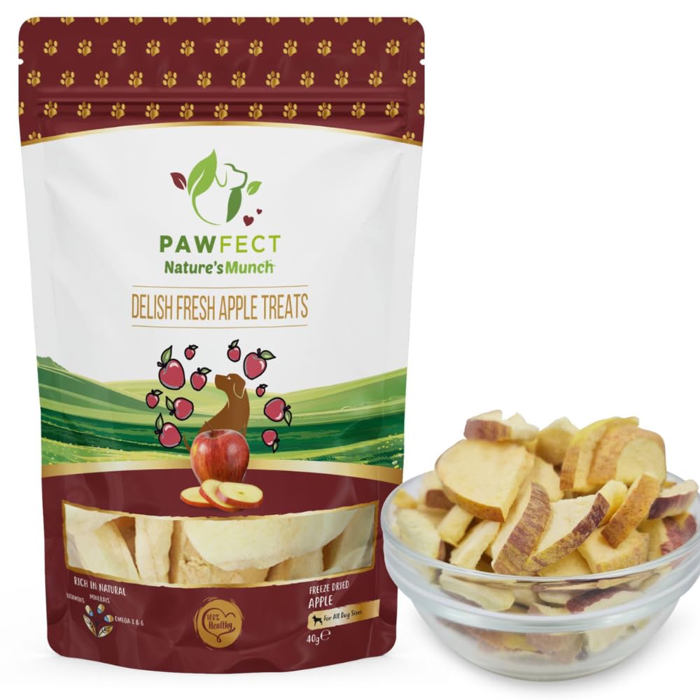 Pawfect Nature's Munch Freeze-Dried Apple Treats for Dogs - Vegan Treats - Immunity & Eyesight Booster - 100% Natural - Grain & Gluten Free - Low Calorie Single Ingredient Training Treats (40g/1.41oz)