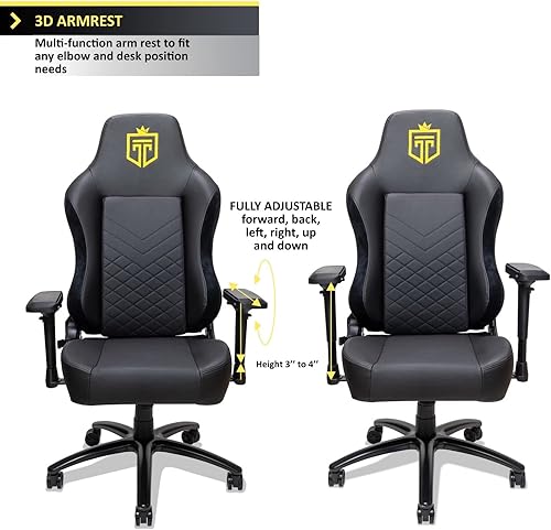 Miniatura 7 de Silla para videojuegos, silla reclinable grande y alta con reposabrazos 3D, respaldo ajustable, soporte ergonómico, soporta hasta 300 libras,