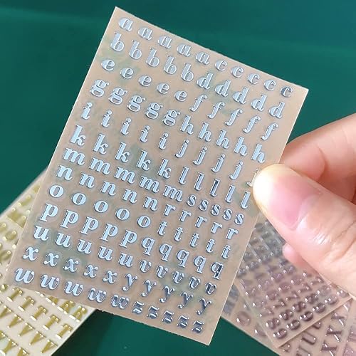 Miniatura 5 de 6 hojas de letras y números, minicalcomanías autoadhesivas del alfabeto, calcomanías de letras plateadas y doradas para uñas, piezas de resina,
