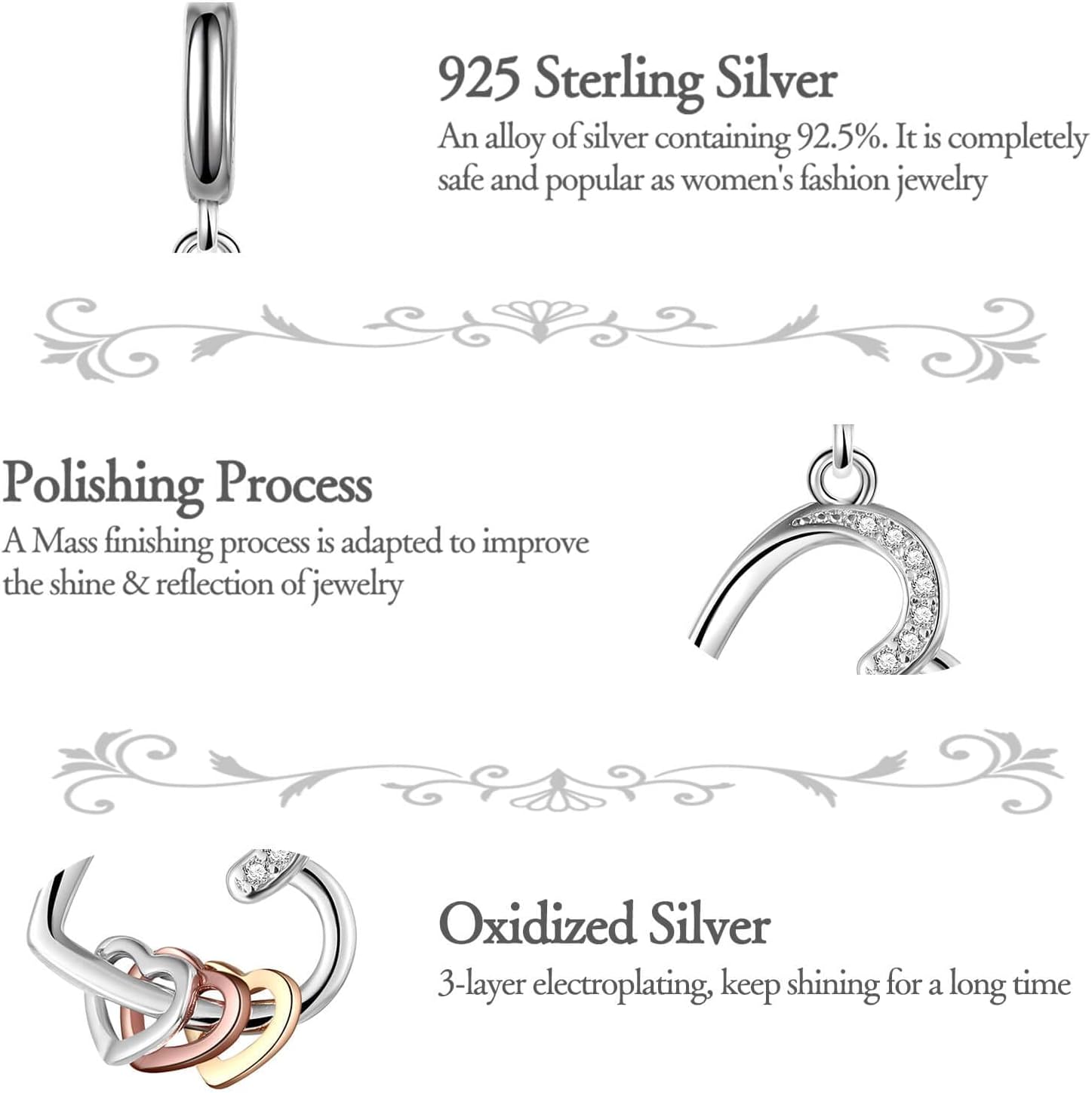 Love Heart to Heart Charm 925 Sterling Silver Charms fit for Bracelets Necklaces Jewelry - Image 4