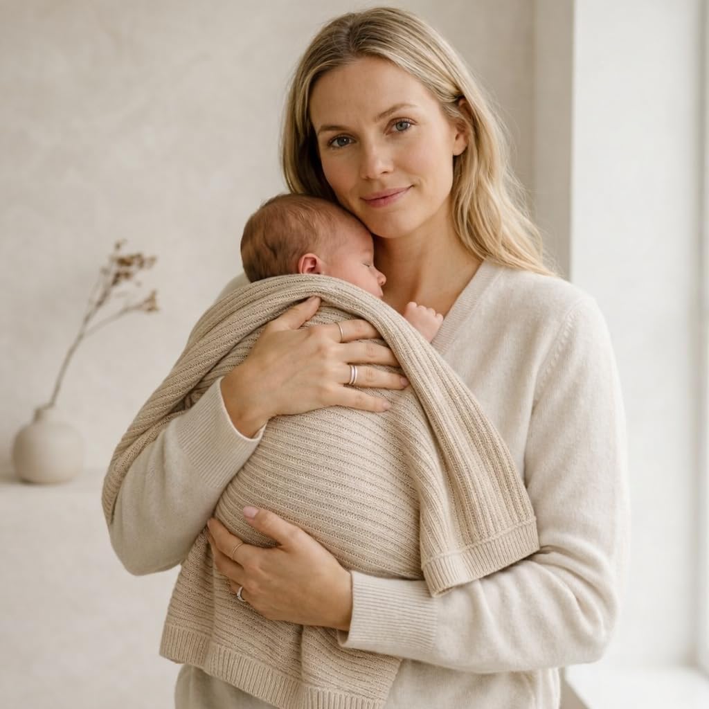 Knitted Organic Cotton Baby Blanket- Swaddle Blanket, 30" x 40" Soft Receiving Blanket for Newborn (Ultra softFog)