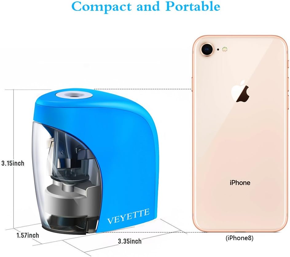 Electric Pencil Sharpener, VEYETTE Small light Pencil Sharpener with USB Cable Perfect for Kids, Teachers and Artists, Blue