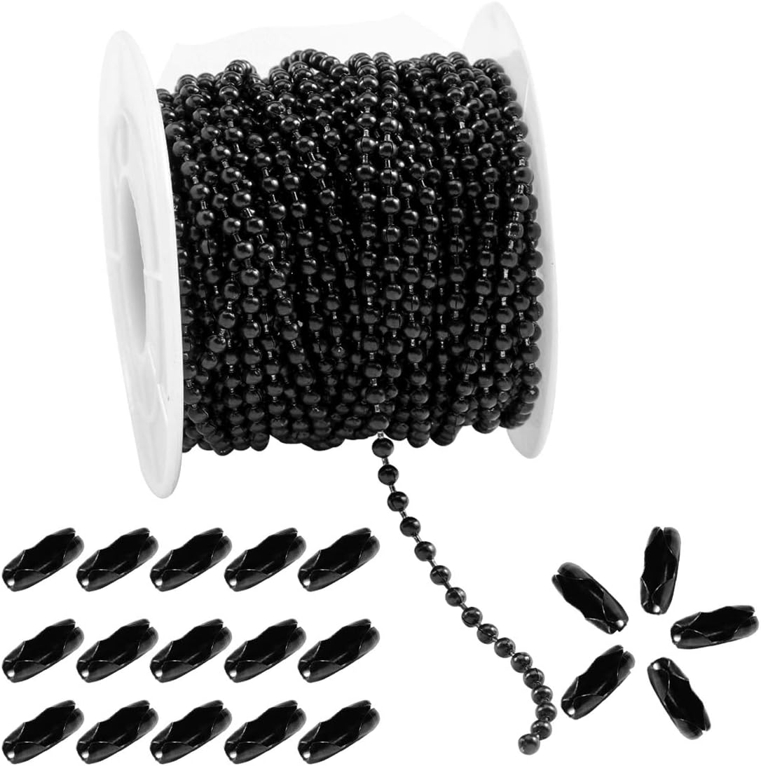 30FT Black Stainless Steel Ball Bead Chains with 20 Pcs Matching Connectors(1 Roll 2.4mm Ball Chains + 20 Connectors)