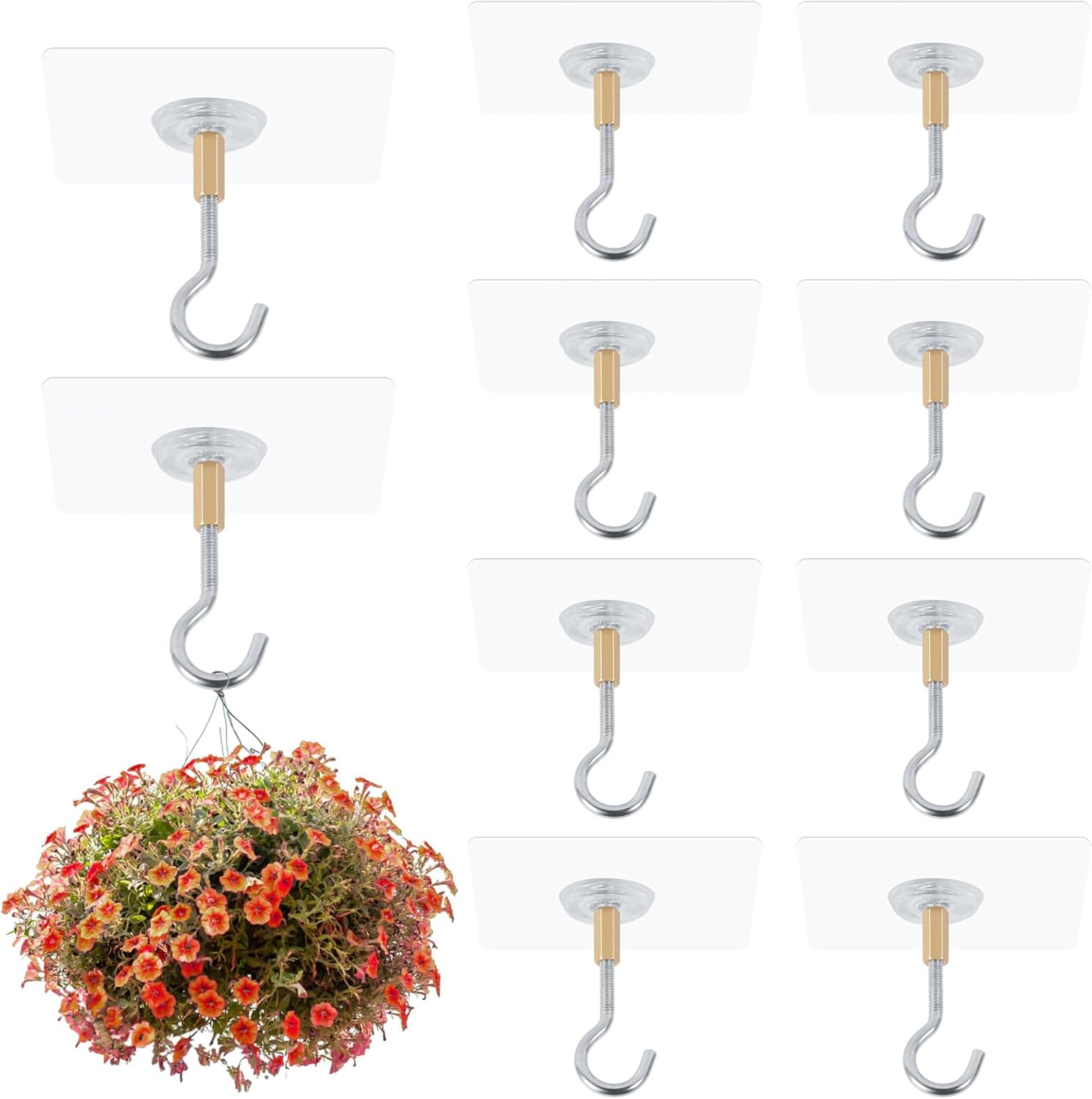 Dlilise Adhesive Ceiling Hooks 10 Pack, Heavy Duty Sticky