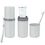 Mulbozy Travel Toothbrush Holder, Large Travel Toothbrush Cup Case, Portable Travel Toothbrush Toothpaste Makeup Storage for Business Trip Camping School - Gray