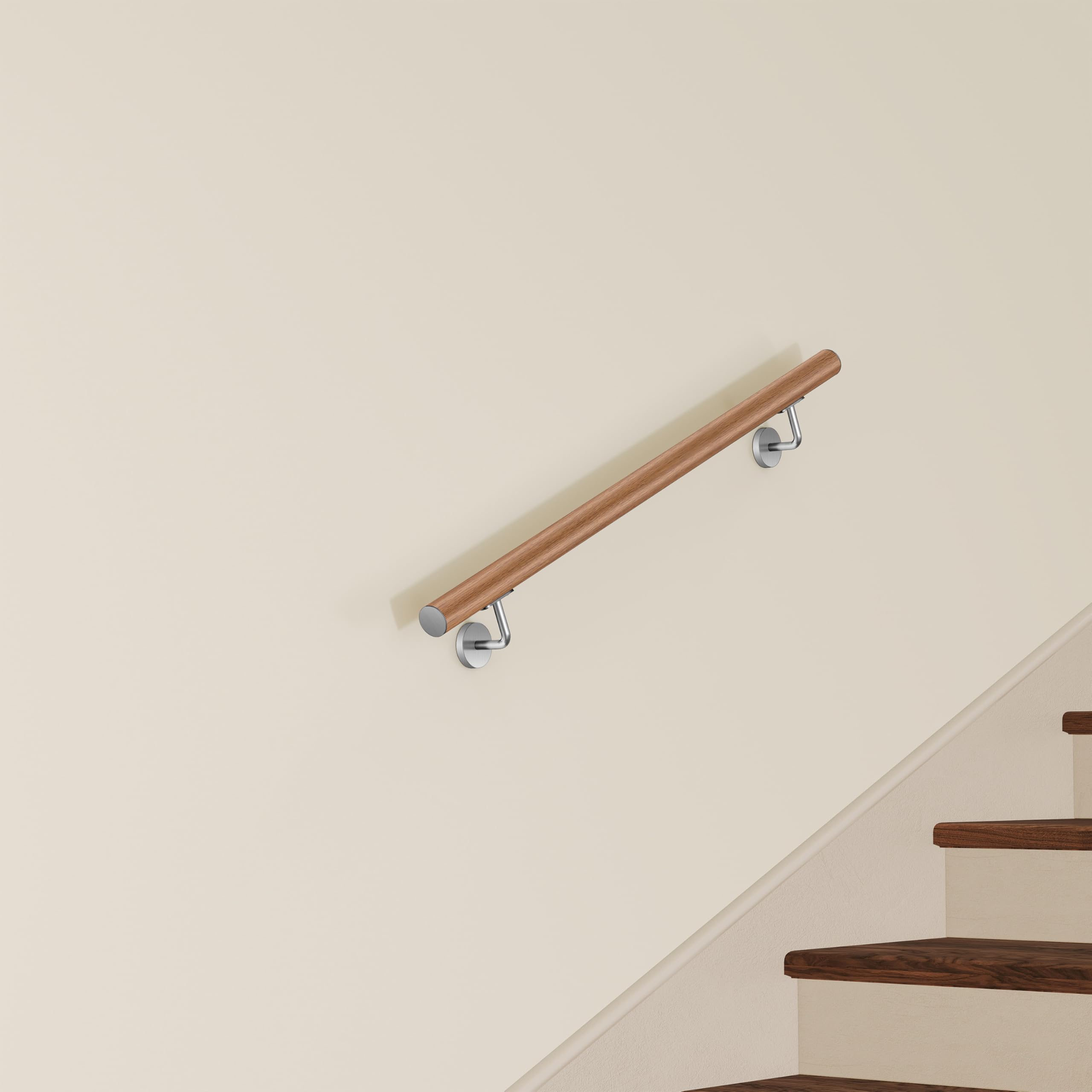 AICA Barandilla de escalera, Pasamanos de acero inoxidable 304 acabado madera marrón, 80 cm con 2 soportes, para Interior y Exterior