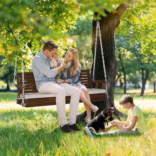 Image of VINGLI 5 FT Heavy Duty Porch Swing with Cushion, 880 LBS Wooden, Rustic