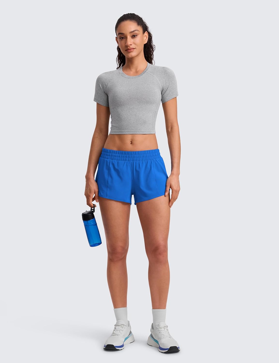 CRZ YOGA Low Waisted Running Shorts for Women 2.5" - Mesh Liner Quick Dry for Workout Sport Athletic with Zipper Pocket Sparkle Blue Medium