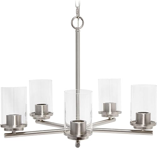 Miniatura 9 de Elegant Designs PT1019-BSN - Candelabro colgante tradicional vintage moderno industrial de 5 luces de metal y cristal transparente, isla de cocina,