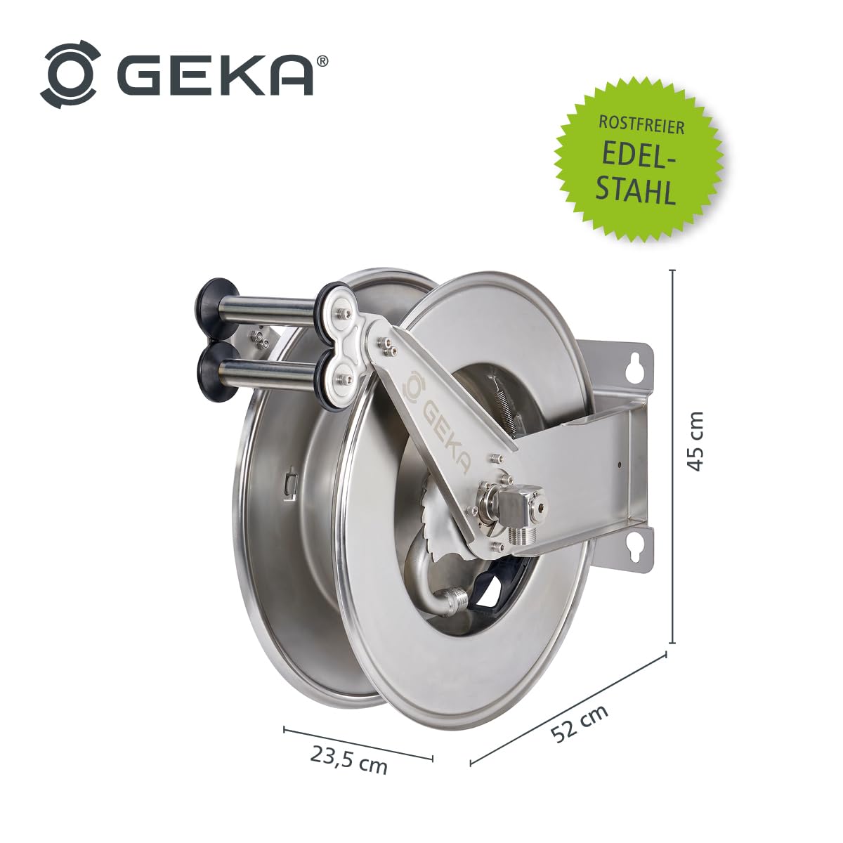 automatischer Schlauchaufroller EA15, L x B x H 52 (inkl. Halterung) x 45 x 23,5, für 15 m 3/4“ Schläuche oder 25 m 1/2“, Schlauchheber, 42.9040.9