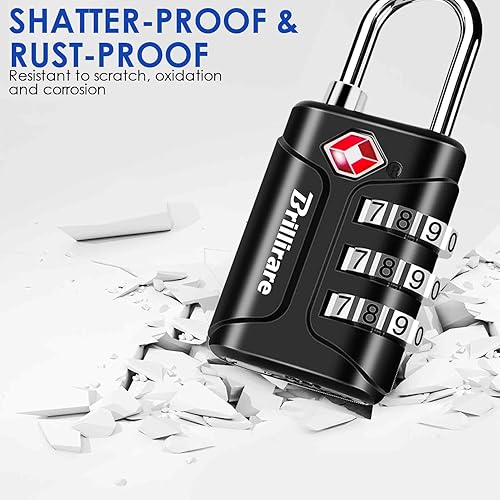 Miniatura 6 de Paquete de 4 cerraduras de equipaje aprobadas por la TSA, candado de viaje combinado, candado impermeable de 3 dígitos, cerradura reiniciable sin