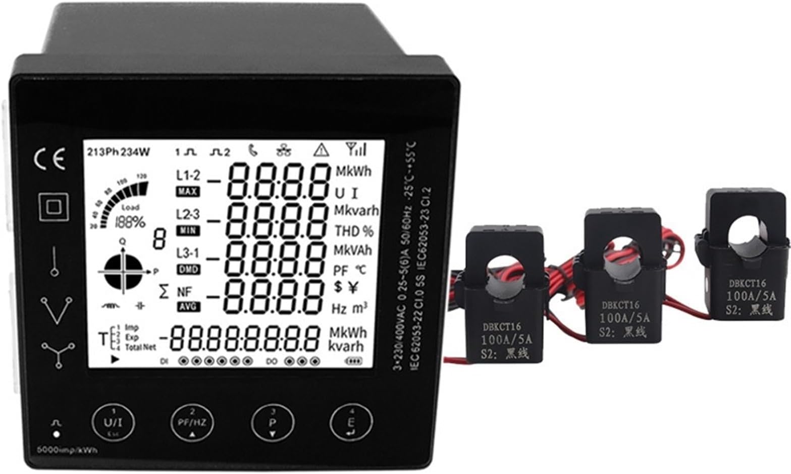Multi-Function Power Panel 3 Phase Energy Meter Smart Multi-Rate 96 * 96mm RS485 Modbus RTU with Current 5A CT Connect(Just meterPAC5000)