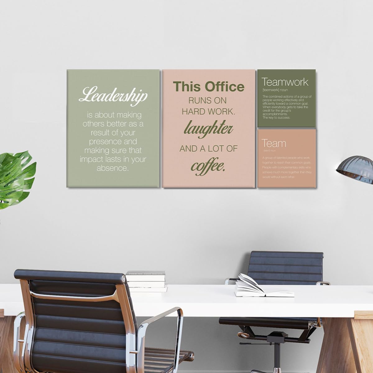 YEOION Sage Green Motivational Teamwork Canvas Wall Art,Inspirational Canvas Wall Art for Office,Positive Quotes Office Wall Decor Set of 6