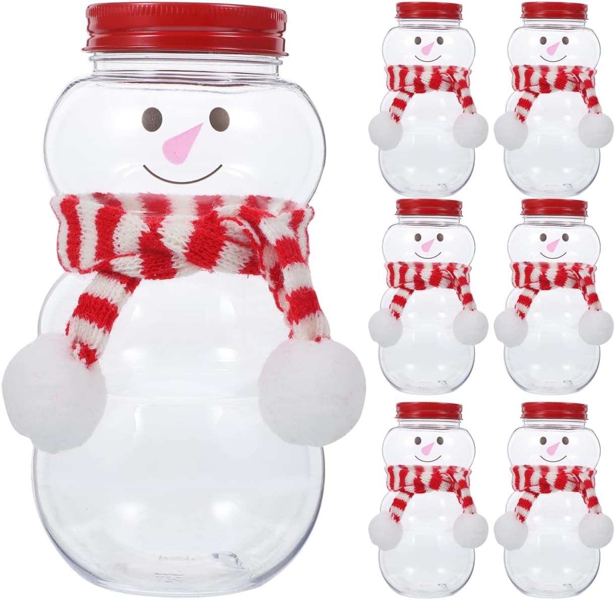 Baluue 10 Set Christmas Juice Bottle, 500ml Reusable Plastic Water Bottles, Snowman Drinking Jug with Caps, Clear Candy Containers for Kids Christmas Party Favors