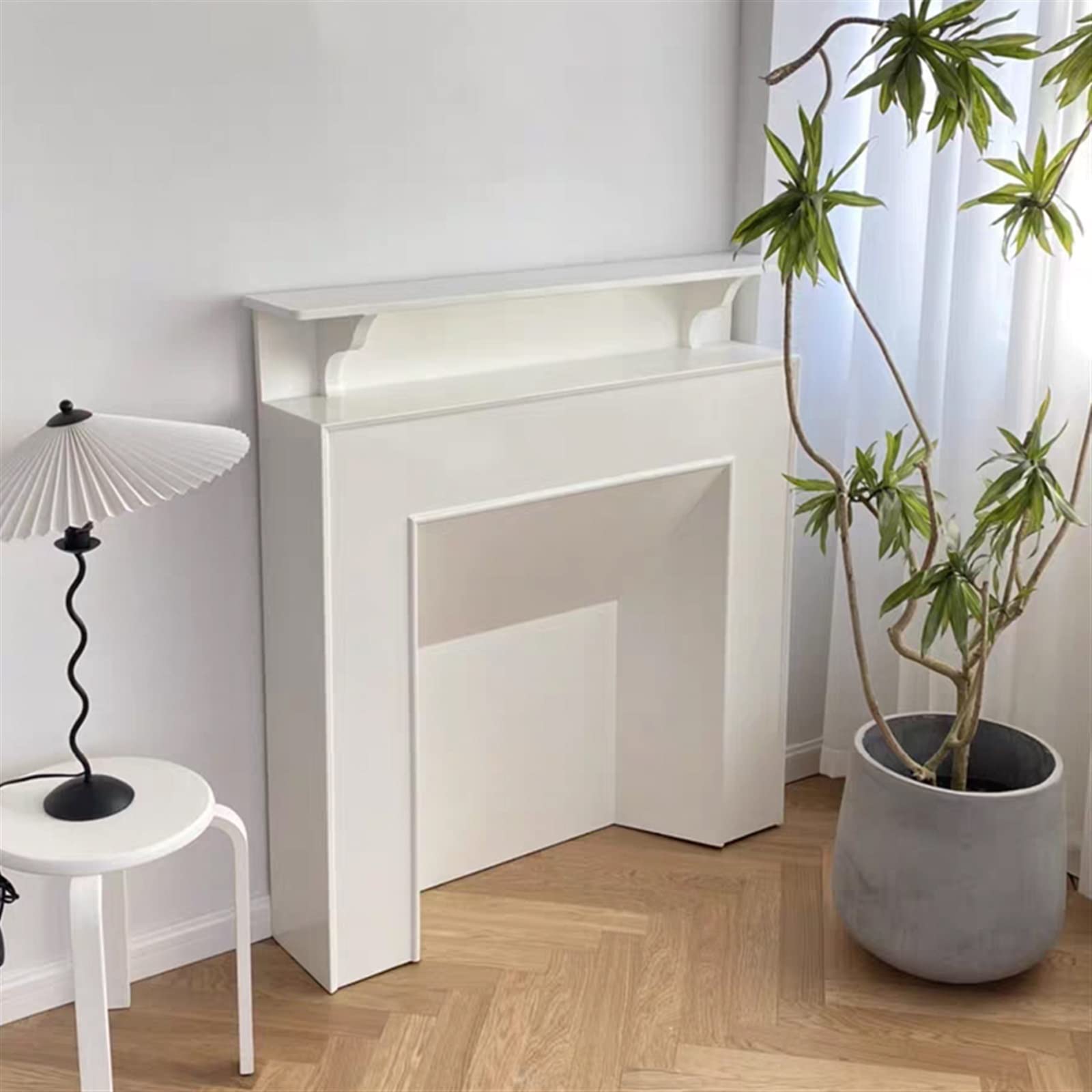 Mensola del camino Camino francese Stufa Mensola del camino Cornice del camino Armadietto decorativo Soggiorno Ingresso Corridoio Credenza da parete di lusso - Elegante finitura bianca lucida Decorazi