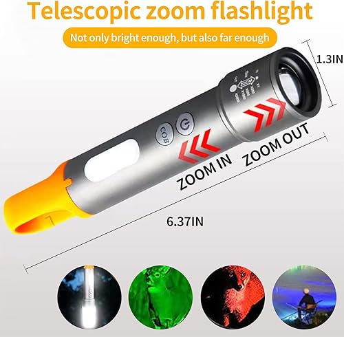 Miniatura 2 de Linterna táctica recargable LED de alto lúmenes, linternas más brillantes para emergencias, camping, luz lateral COB, lentes multicolor zoomables,