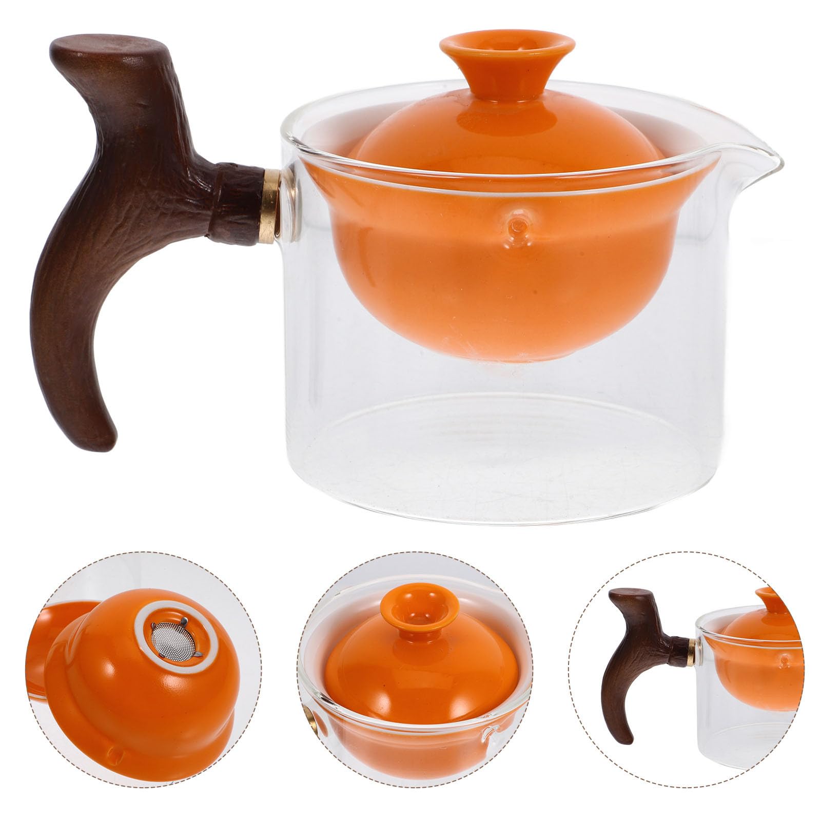 Tetera Asa Lateral de Cerámica Naranja y Filtro 360° para Té