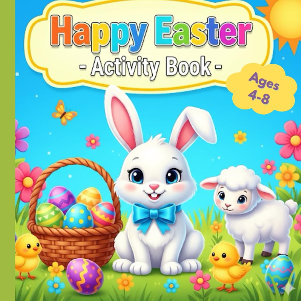 Happy Easter Activity Book Ages 4-8: Fun Easter Games, Coloring Pages, Mazes, and Spring Facts for Boys and Girls – Educational Gift for Preschool & Kindergarten