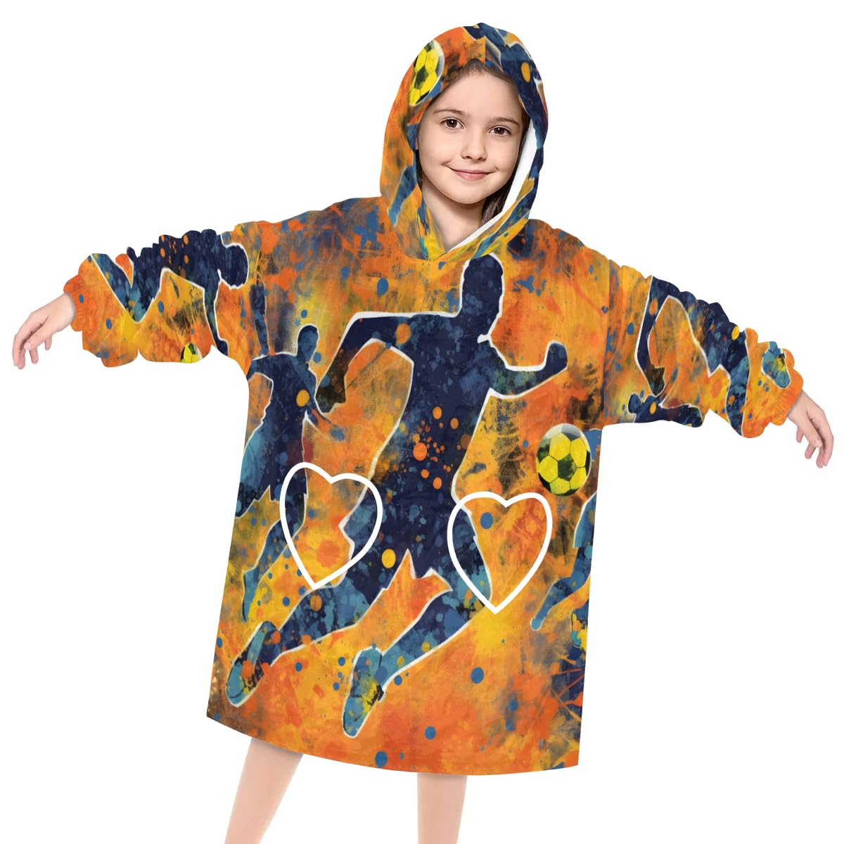 Pardick Wearable Blanket Hoodie for Kids, Dynamic football Fleece Sweatshirt Blanket Oversized Blanket Sweatshirt with Pocket Flannel Warm Hooded Blanket 6-10 Year Old Girl Boy Gift, One Size