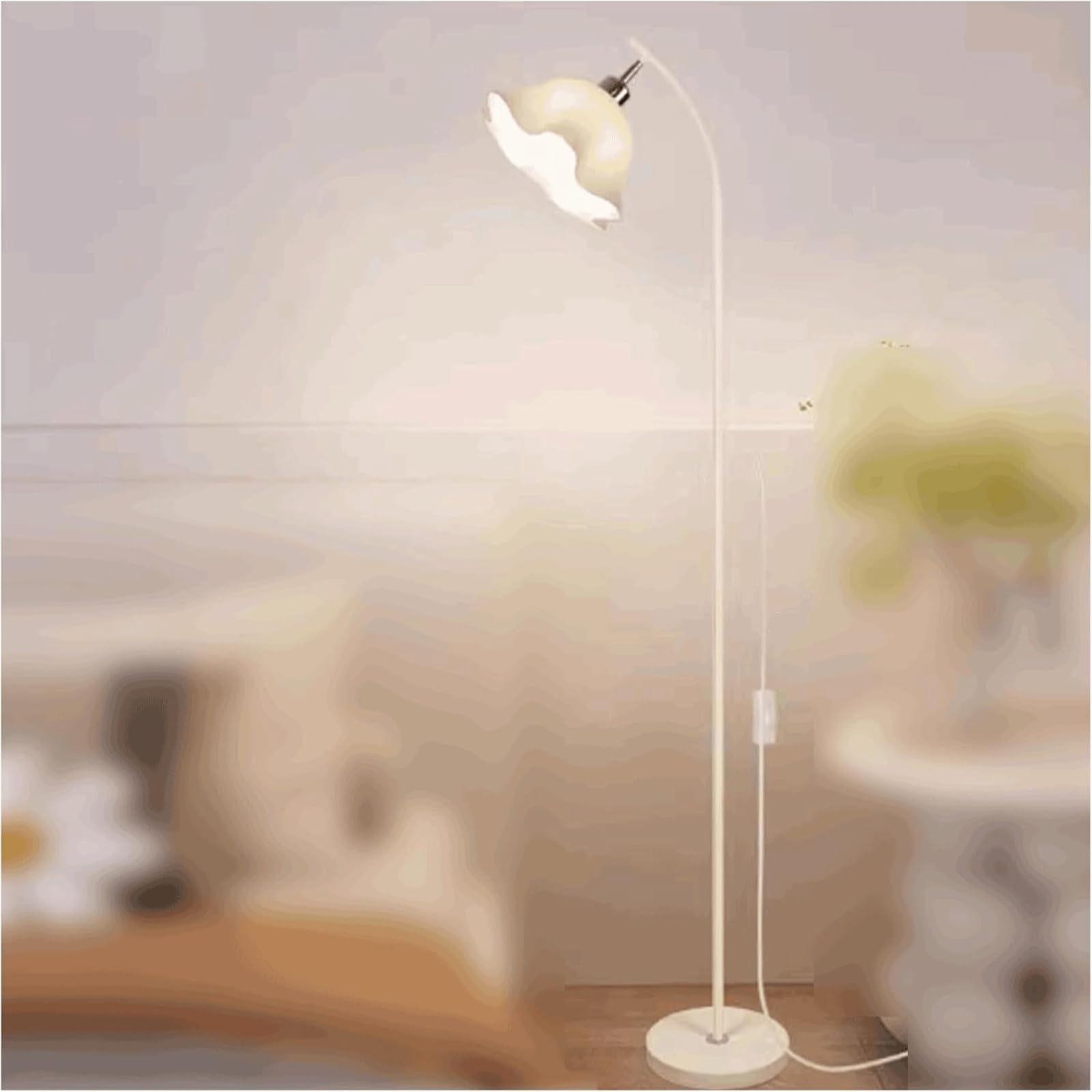 EYPKPL Curved Dimmable Floor Lamp Creative Flower Shape Iron Standard Lamps Retro Tall Lamp Abs Lampshade Standing Lamps