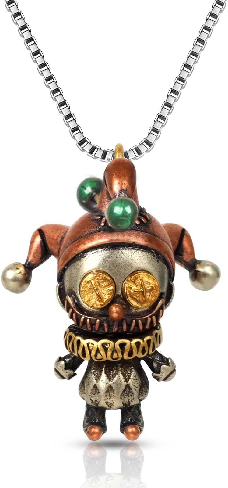 OYOYTLGX Joker Necklace, Harley Quinn Suicide Squad Clown with 23”chain Hip Hop Jester Evil Pendant Voodoo Doll Charm Halloween Mask Punk Jewelry Gift