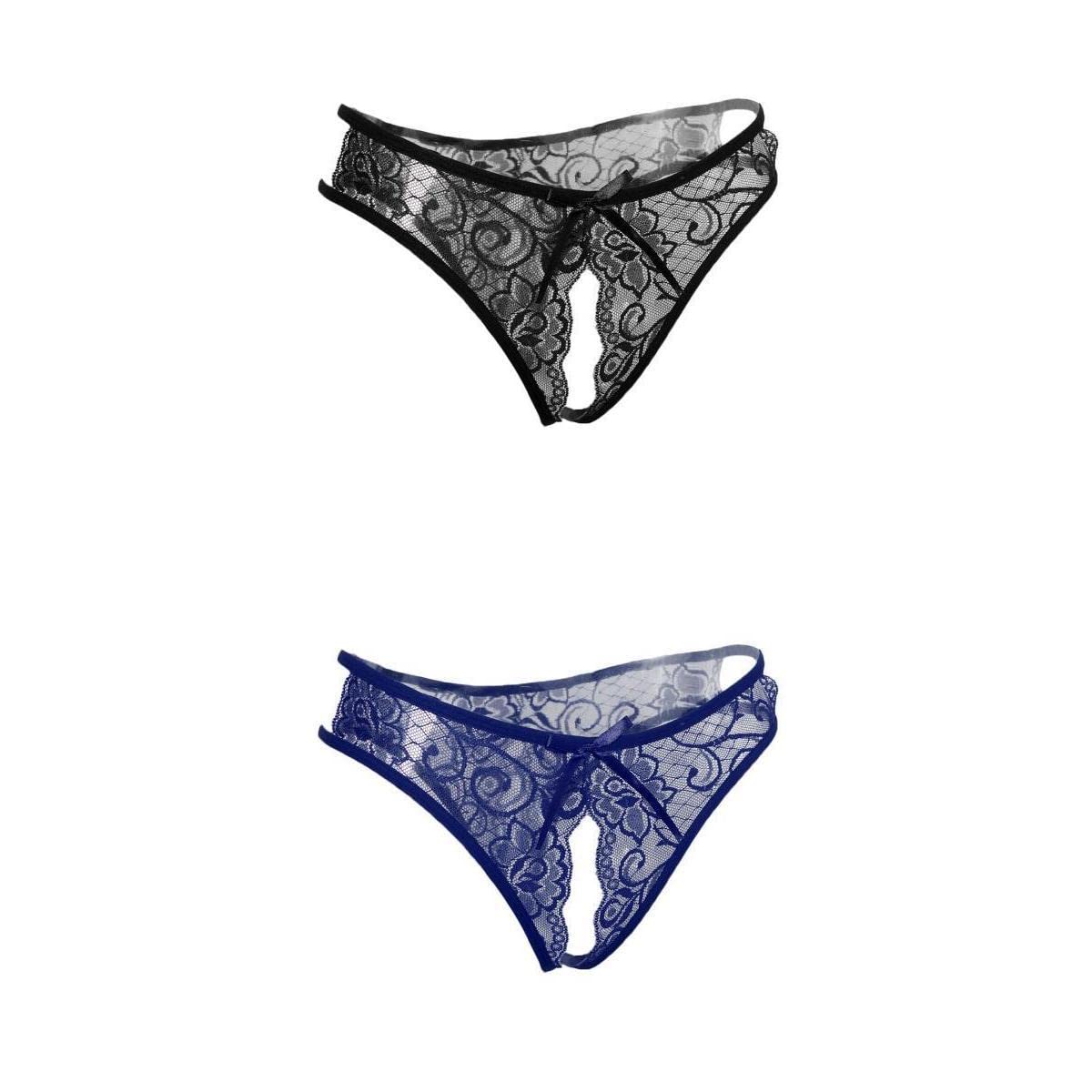 2 Pack Womens Sexy Floral Lace Thong Underwear Crotchless Panties Lingerie-image-26