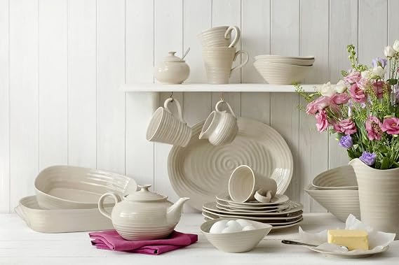 Portmeirion Sophie Conran Pebble Large Rectangular Handled Roasting Dish, Large Porcelain Casserole Serveware, 15 x 11 - Dishwasher, Microwave, Freezer, Oven Safe, Ideal for Modern Kitchens