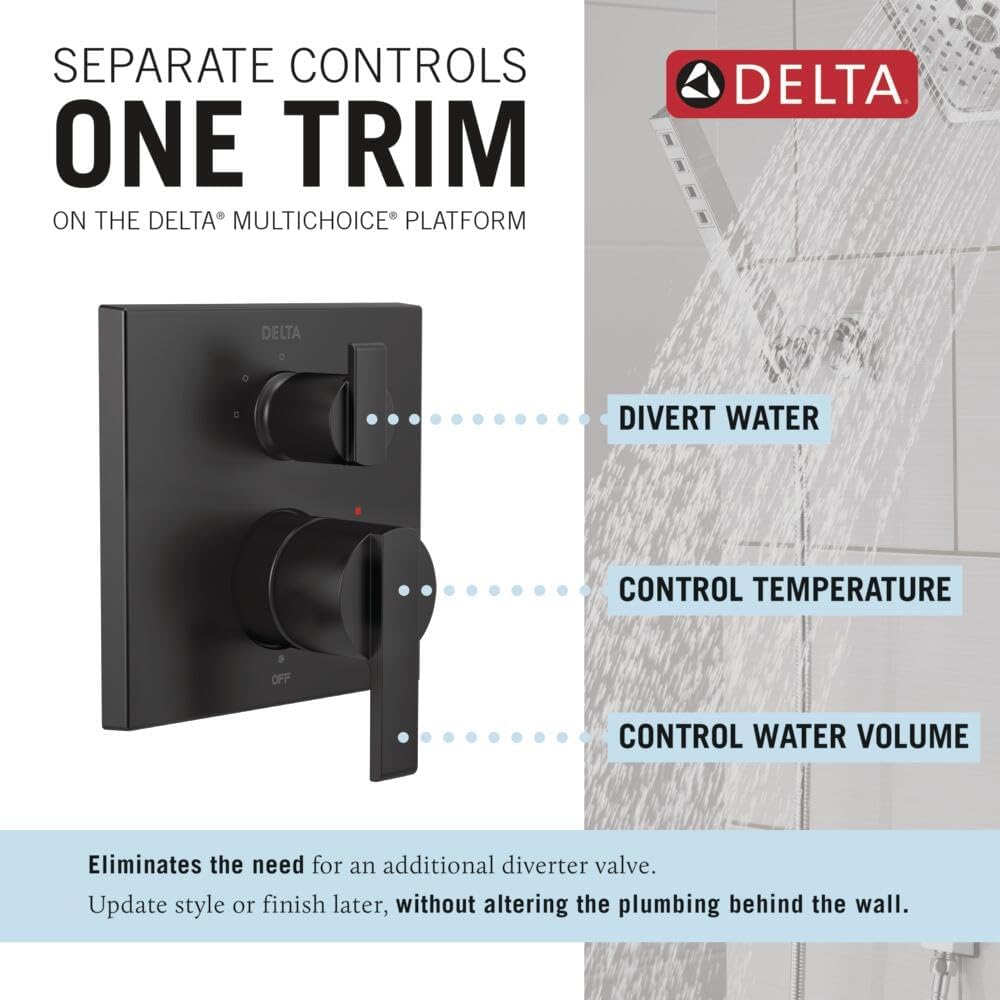 DELTA FAUCET T24867-BL Angular Modern Monitor 14 Series Valve 3-Setting Integrated Shower Trim with Diverter, Matte Black - Image 3