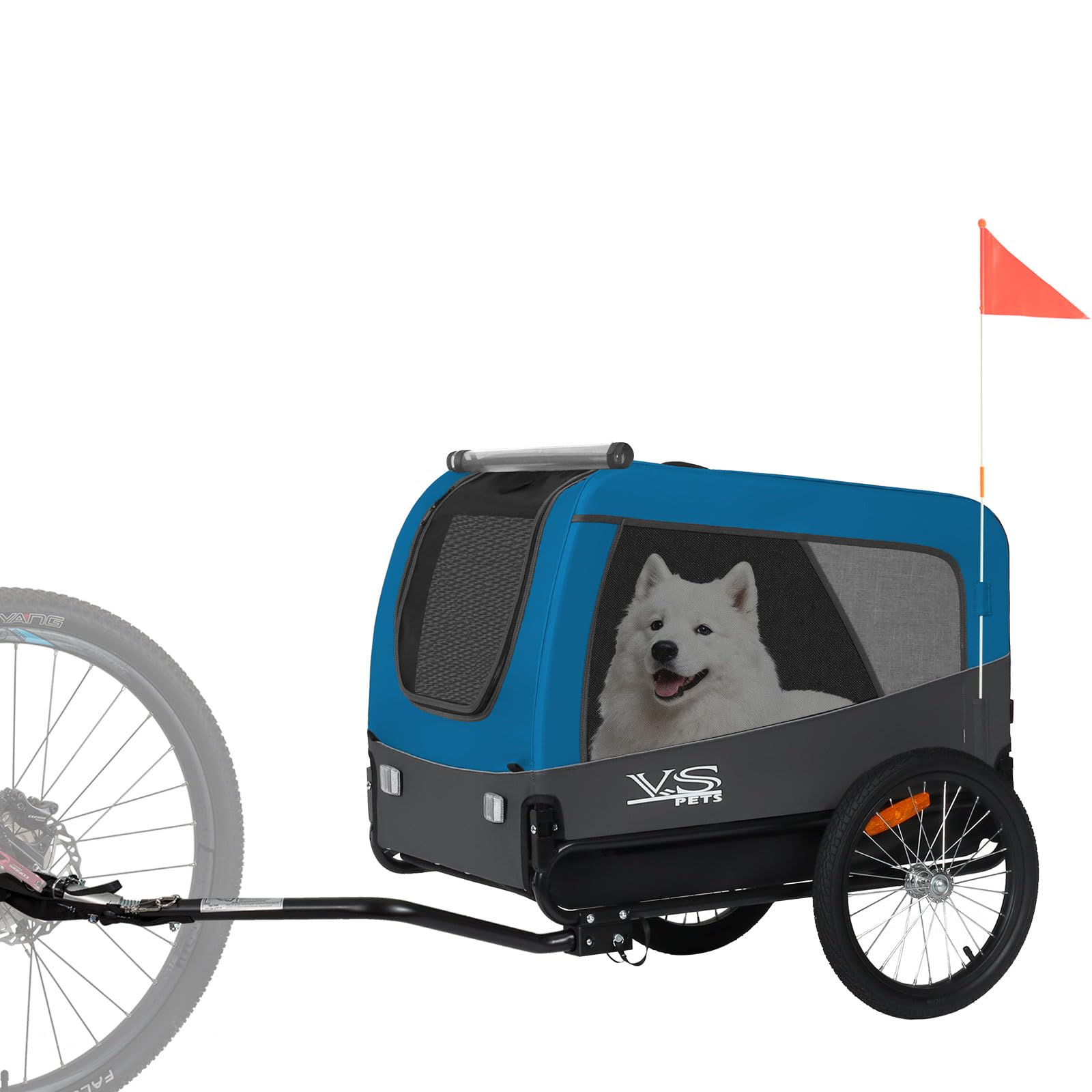 Tiggo VS Pets L Hundeanhänger groß Fahrradanhänger für mittelgroße und große Hunde bis 35 kg, Klappbar, (Blau/Grau) Haustier