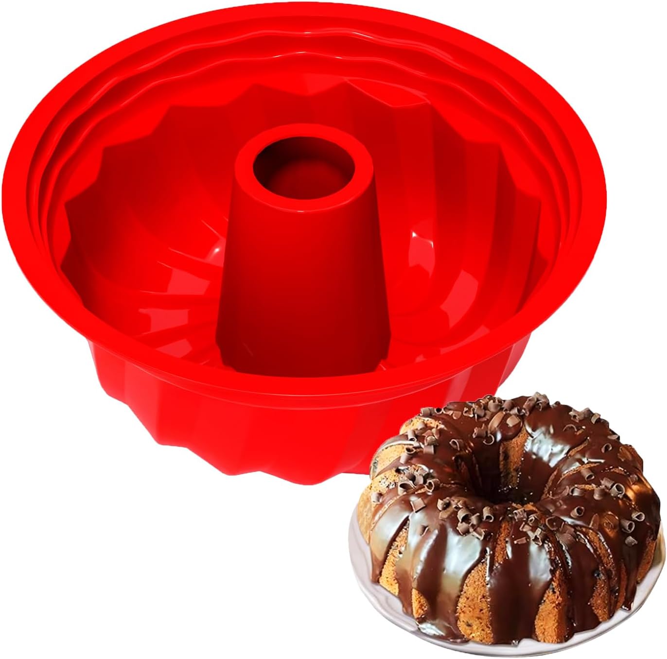 SOV Silicone cake Pans, Non-stick bundt cake molds, Silicone Bakeware Baking Molds, Perfect for making Cake, Bread, Jello, Gelatin (9.5 inch + 1 pack)