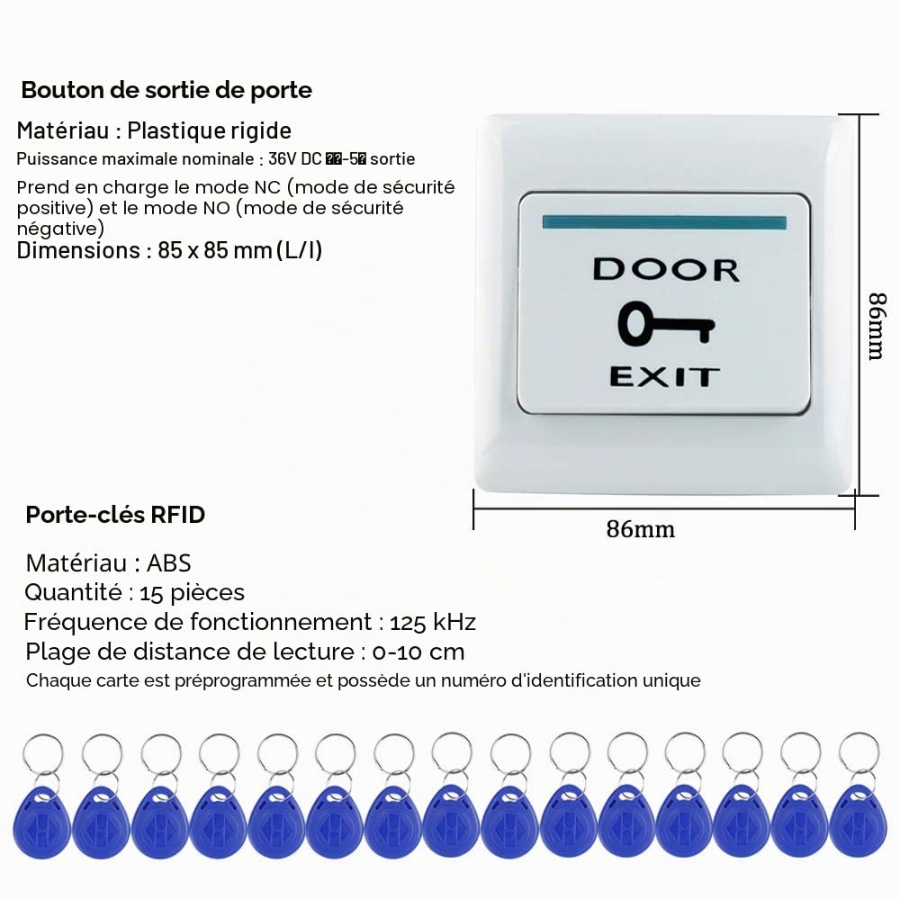 FST Système de Contrôle d'accès de Porte RFID Clavier RFID étanche Extérieur + Serrure Magnétique électrique 180KG + Couverture étanche à la Pluie + 15 pièces Cartes clés pour la Maison