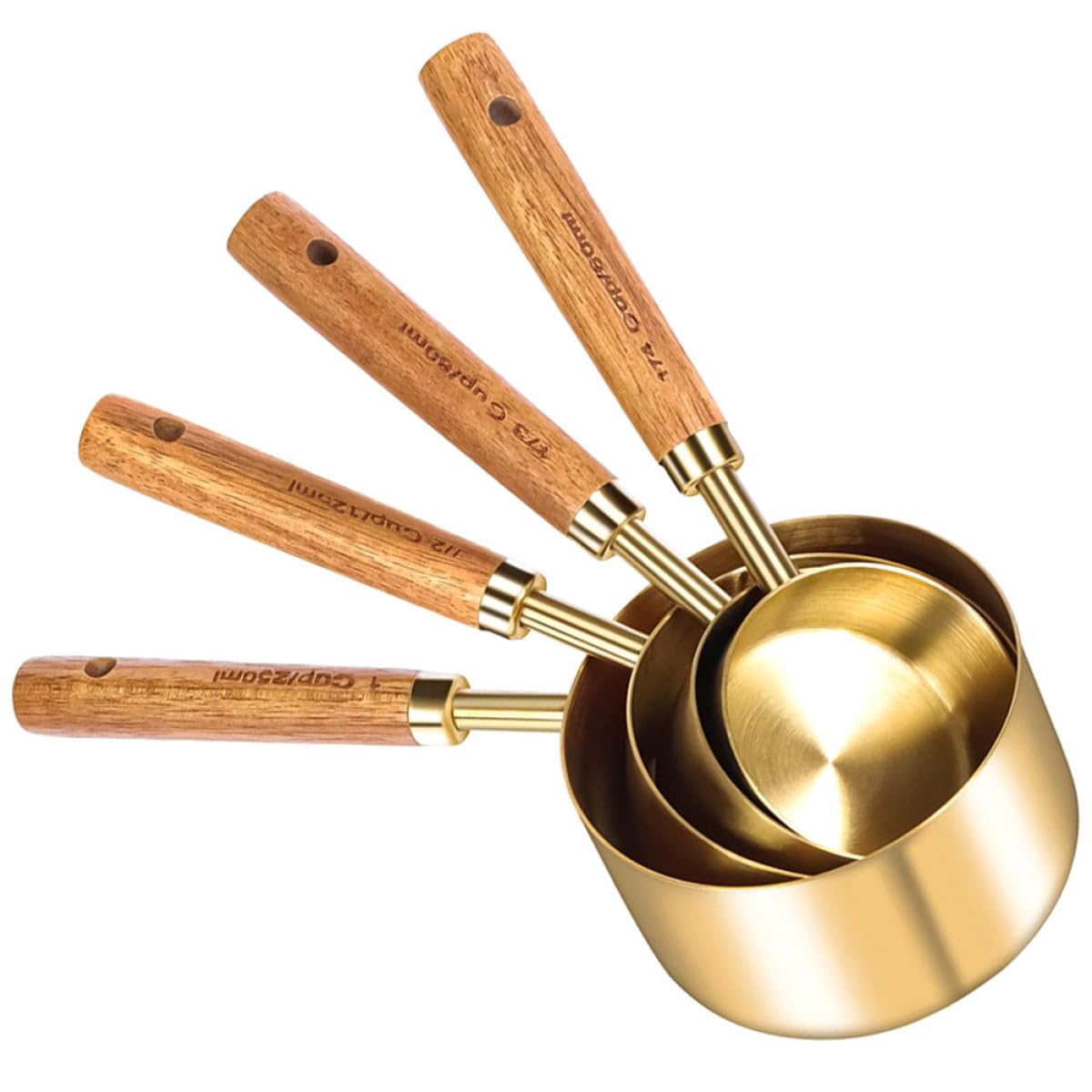 Juego de 4 Cucharas Medidoras Metálicas Mango de Madera para Medir Ingredientes Secos y Líquidos en Cocina