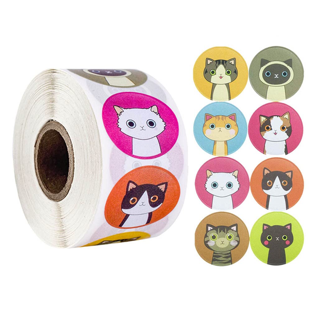 Pegatinas Gato de Dibujos Animados,Etiquetas Adhesivas Rollo Animales 500 Piezas Etiqueta Autoadhesiva de Forma Animal Animales Reward Sticker para Niños Regalo Fiesta Decoración