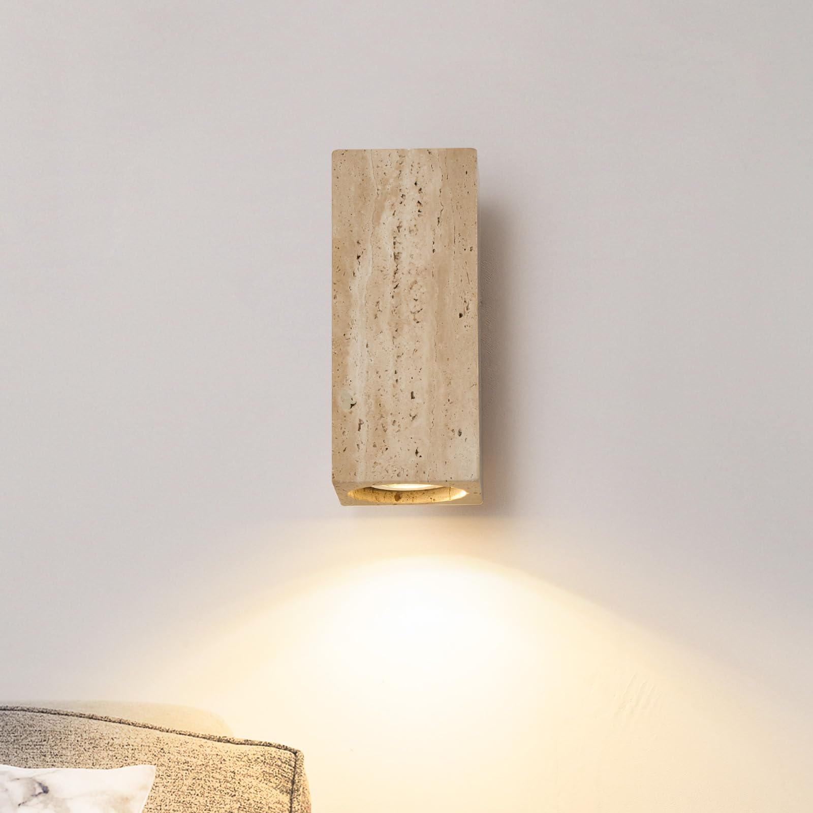 Kaixunl Yellow Travertine Wall Lamp Japanese Wabi Sabi Wall Lamps Square Column Stone Sconce Warm Light Indoor Lights Sconces Suitable for Bedroom Dining Room Kitchen Entrance Corridor bedside 6.5*16