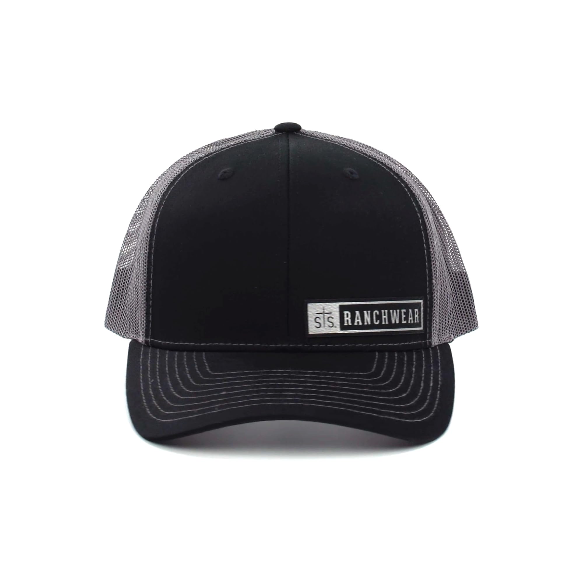 STS RanchwearMen's Bar Patch Hat: Classic Trucker Style, Cotton-Poly Blend & Adjustable Snapback Black/Charcoal, Black/Charcoal, One Size