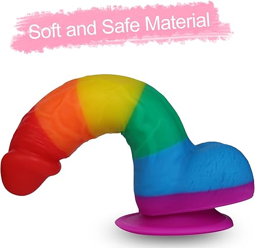 Miniatura 10 de LZYAA Consolador realista de arcoíris de 9.3 pulgadas, juguetes sexuales para adultos, material de silicona líquida, ventosa fuerte, punto G, manos