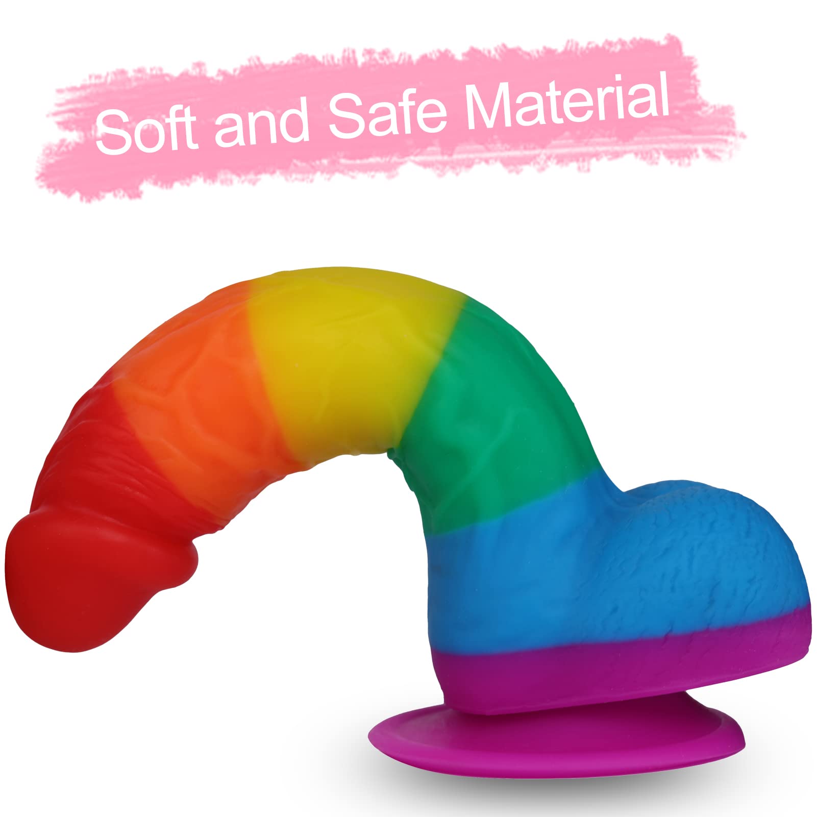 Realistic Dildo for Adult Sex Toys Liquid Silicone Material Strong Suction Cup Hands-Free Play 2 Balls(Rainbow): 7.5 Inch