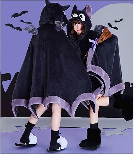 Miniatura 3 de Bonita manta de Halloween con capucha, tamaño libre para adultos, diseño de murciélago diablo, manta de sherpa suave de gran tamaño, con capucha