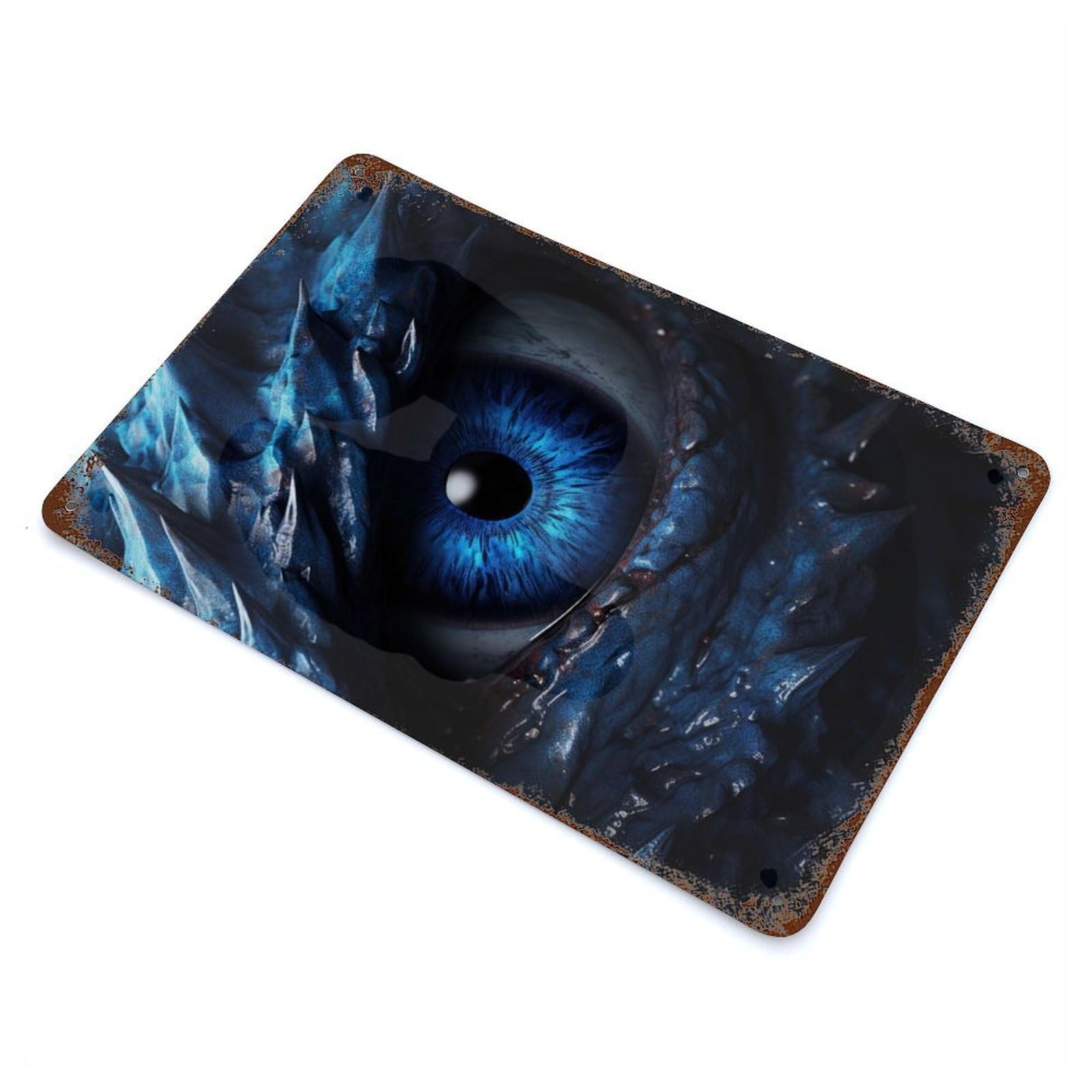 Blue Dragon Eye Distressed Metal Wall Sign 11.8"x7.9", Ideal for Garage, Bar And Workshop Decor
