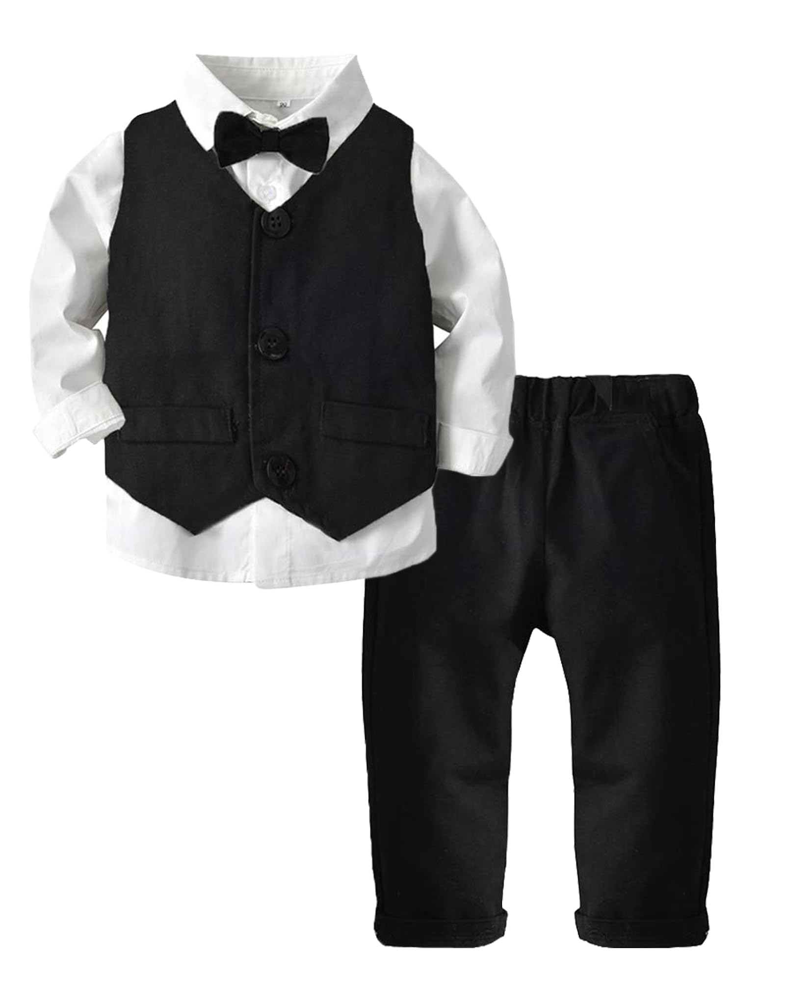 ARTMINE Toddler Boy Clothes Suit Gentleman Wedding Outfits, Formal Dress Shirt+Bowtie+Vest+Pants