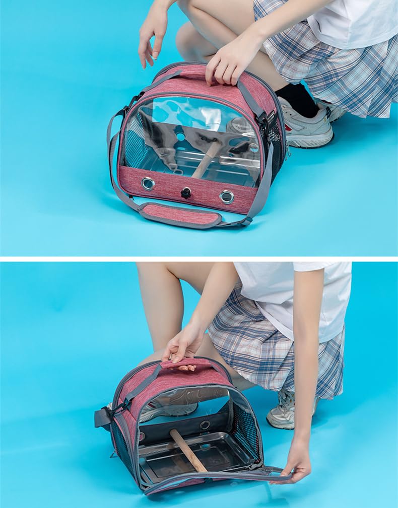 Backpack for Birds with Wooden Stick Bird Carry Bag with Standing Bar and Stainless Steel Tray - Image 3