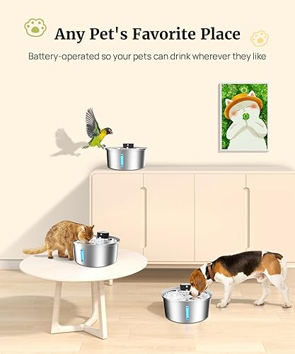 Miniatura 4 de Fuente de agua para perros grandes, dispensador automático de agua para perros de acero inoxidable 2025, 3 modos de trabajo, fuente de agua