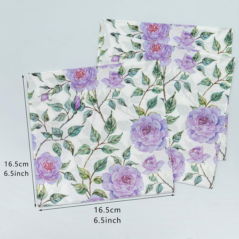 Tovaglioli di Carta Viola Fiore Verde Tovaglioli Decorati Per Decoupage Bar Compleanno Carta Igienica Tovagliolo Decorazione Da Tavola Usa e getta Per Matrimoni Feste 30 Packs(33x33cm)
