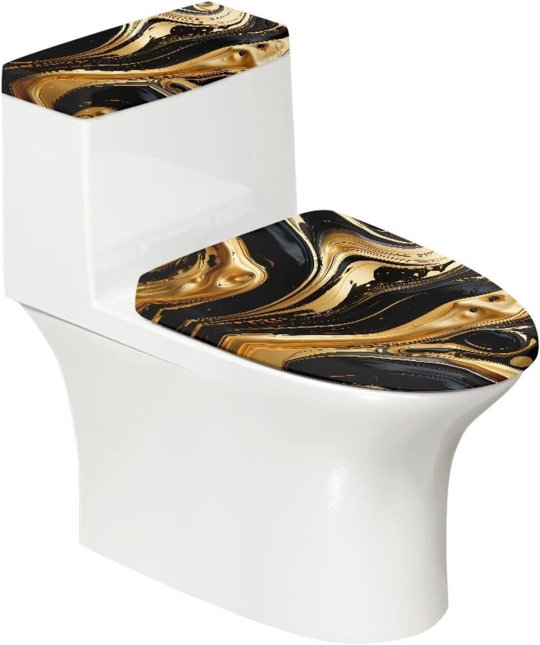 FUIALDOLG Black Gold Marble Toilet Tank Cover Set Toilet