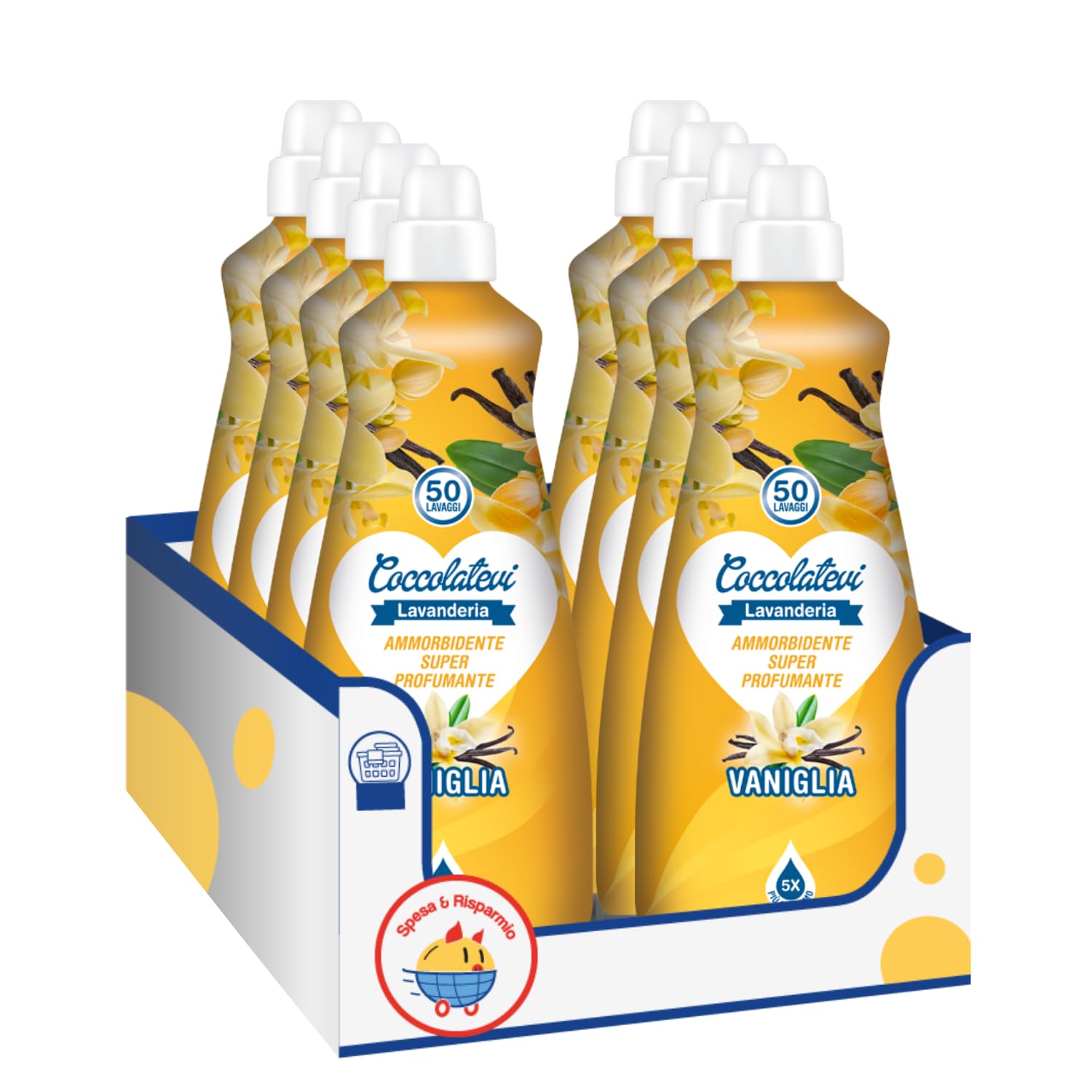 Ammorbidente Super Profumante per il Bucato Essenza Vaniglia – 50 Lavaggi – 1250 ml kit con Spugna Brandizzata SPESA & RISPARMIO Inclusa – Variazioni 4/8/12 Pezzi (8)