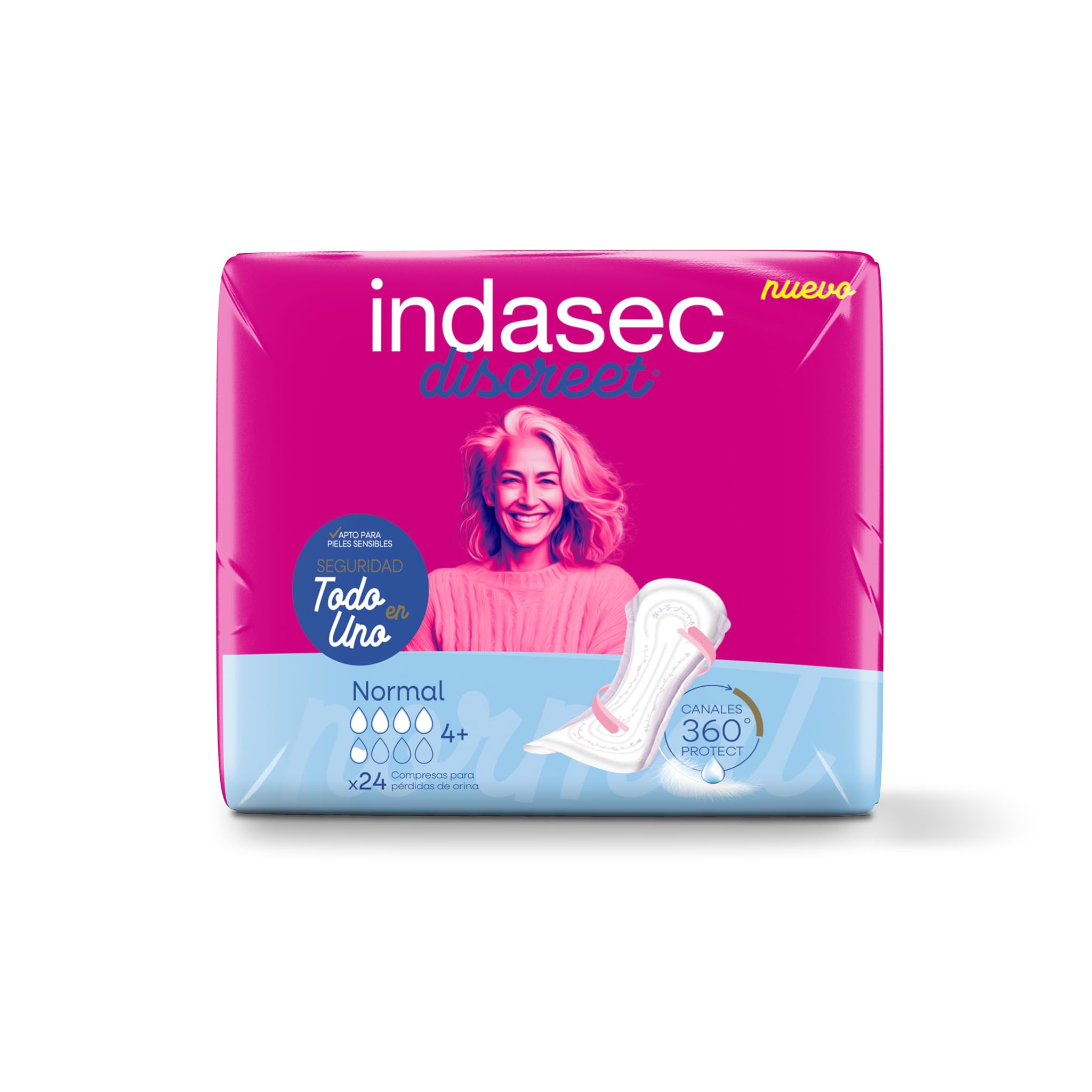 Indasec, Compresas Discreet Normal, Pack de 8 bolsas, 192 unidades
